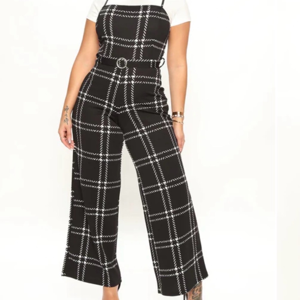 Fashion Nova Black and White Checkered Jumpsuit